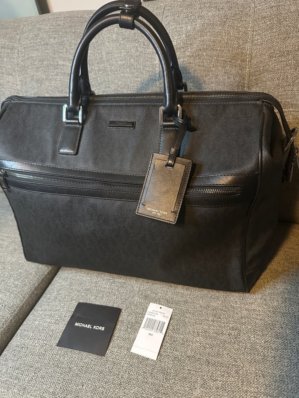 Michael Kors Black Leather Carryon Bag with Luggage Tag (Set Deal)